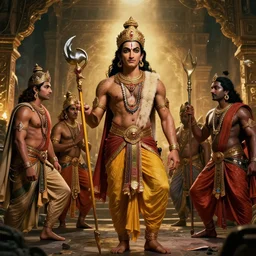 an epic cinematic scene from the Ramayan, by Salvador Dali, masterpiece, trending on Artstation, sharp, highly detailed, cinematic composition, aesthetic, 8K, dramatic, great lighting