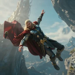 thor falling from the bifrost, daylight, cinematic lighting, cinematic perspective, by weta digital, by weta fx