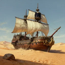 desert, science-fiction, pirate ship, beautiful matte painting, frank frazetta, unreal engine, artstation