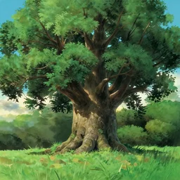 giant ash tree on landfield, painting film still by studio ghibli miyazaki ghibli