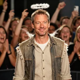 bill murray, saviour complex, humble brag, angel halo, frumpy clothes, likeable, meek smile, unshaven, they'll never believe you, surrounded by adoring cheering fans