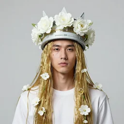 hyperrealist portrait of a 2 0 4 4 space sport blood man, it is decorated with long gold wires and white flowers that fall like vines and wears a huge computer crown. by jeremy mann and alphonse mucha, fantasy art, photo realistic, dynamic lighting, artstation, poster, volumetric lighting, dramatic light, very detailed faces, 8 k, award winning