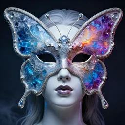 3 d goddess butterfly face profile portrait, face in the center, beautiful intricate highly detailed venetian mask. glossy, ice, galaxy, plasma, lava, milk, artwork by tooth wu and wlop and beeple and greg rutkowski, 8 k trending on artstation, volumetric lighting