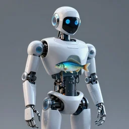 a robot with a fish inside of it, photorealistic 3 d octane render, unreal engine
