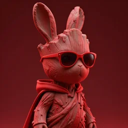 rabbit groot as marble statue, red sunglasses, in red cape, soft red texture, red realistic 3 d render, high red lights, 4 k, high detailed photography red, 5 0 mm lens, rich red colors, smooth gradients, depth of field, cinematic