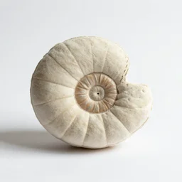 a simple, well made handmade plush toy of an ammonite fossil.