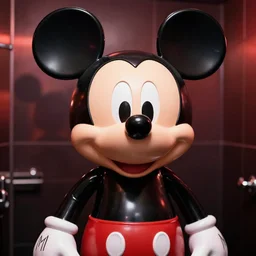 close shot of mickey mouse wearing a latex outfit in the berghain toilette, berlin style, photography by sven marquardt, highly detailed, photorealistic, 4 k