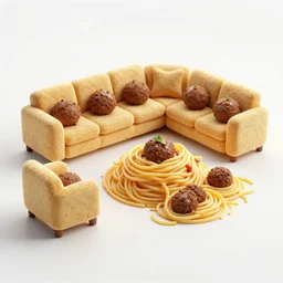spaghetti and meatballs shaped into a living room set