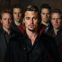 humble long brown haired slick, no beard!!!, 2 5 y / o brad pitt as vampire louis du point du lac portrait, atmospheric lighting, painted, solemn, intricate, volumetric lighting, rich deep colours masterpiece, sharp focus, ultra detailed, by leesha hannigan, ross tran, thierry doizon, kai carpenter, ignacio fernandez rios