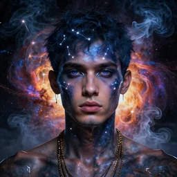 pisces constellation portrait, artgerm, photorealism, liquid smoke, earth explosion, supernova