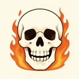 a retro minimalistic wide smiling skull with fire flame, hd, concept art