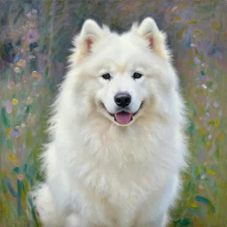 Painting of a Samoyed in the style of Claude Monet