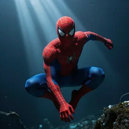 underwater shoot photo of Spiderman , high detail , perfect photo