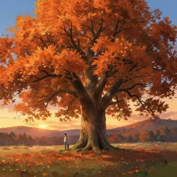 a beautiful, stunning landscape with a giant oak tree in the fall sunset by makoto shinkai syd meade simon stalenhag environment