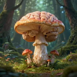 brain growing like a mushroom in a fantasy forest, 8 k, unreal engine, trending on artstation, style of mark ryden