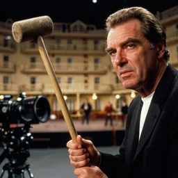 photoreal close up cinematography of jack torrance played by jack nicholson wielding a croquet mallet from stanley kubrick's film the shining, inside the elstree studios soundstage set for the overlook hotel shot on 3 5 mm eastman 5 2 4 7 film by the shining cinematographer john alcott shot on a cooke panchro 6 5 mm macro lens