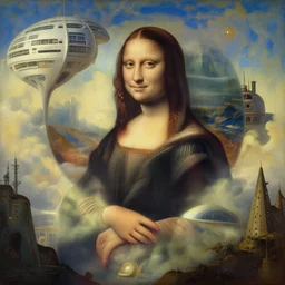 futuristic world. highly detailed painting by leonardo da vinci 8 k