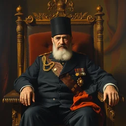 portrait of mustafa kemal ataturk sitting on a royalty throne, oil painting by rembrandt