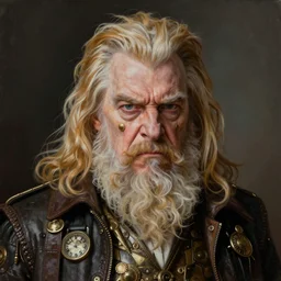 portrait painting of a scowling dieselpunk richard harris as albus dumbledore, sharp focus, award - winning, trending on artstation, masterpiece, highly detailed, intricate. art by josan gonzales and moebius and deathburger