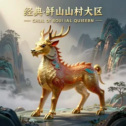classic of mountains and seas, qilin, chinese style, exaggerated color