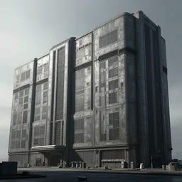 a flat industrial scifi building exterior with no lights, inspired by the matrix, star wars, ilm, beeple, star citizen halo, mass effect, starship troopers, elysium, the expanse, high tech industrial, Artstation Unreal