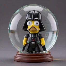 cute Darth Vader in the style of Homer Simpson doll inside a crystal ball, studio photo, well detailed, artstation trend, HDR, professional lighting