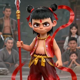 a masterpiece portrait of nezha, highly detailed, boy hold spear, chinese fantasy, highly detailed, digital painting, trending on artstation, concept art, sharp focus, illustration, global illumination, ray tracing, realistic shaded, art by artgerm and greg rutkowski and fuji choko and viktoria gavrilenko and hoang lap