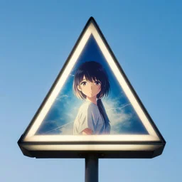 signage, ineffable, mixed media, epic sky, kodak ektar, decagon, rimlight, by goro fujita, triangle, japenese light novel, young girl, global illumination, strobe