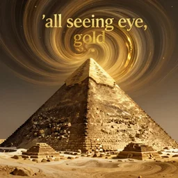 'all seeing eye, gold, pyramid, mysterious swirlilng gas'