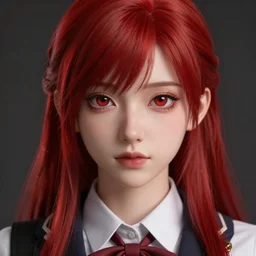 intricate highly detailed face portrait of red - haired anime woman, school uniform, intricate, cgsociety, unreal engine, octane render, sharp focus, smooth, volumetric lighting, cinematic composition, artstation