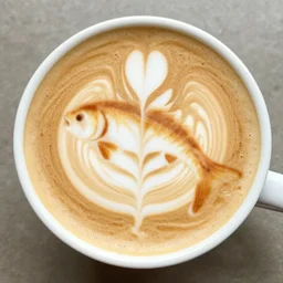 a flying fish in the style of latte art