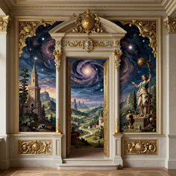 a cosmic doorway to a fantasy landscape, by annibale carracci, wall decal, in a symbolic and meaningful style, insanely detailed and intricate, hypermaximalist, elegant, ornate, hyper realistic, super detailed