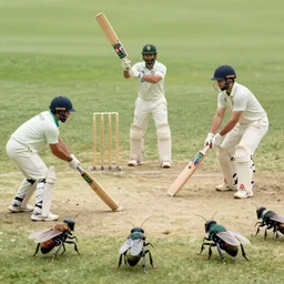 a group of insects playing the sport of cricket