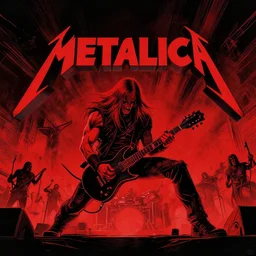 metallica in concert, in the style of beksinski, red, black, vibrant, chiaroscuro, high detail, perfect artwork, clean lines