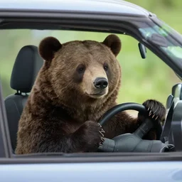 bear driving a car