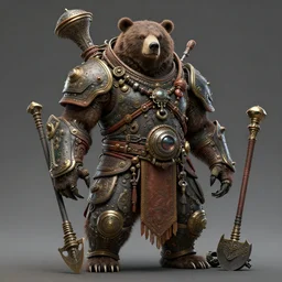 detailed and complex illustration of a bear shaman by subject zero. 8 k. scifi feel. extremely ornated. intricate and omnious. tools used : blender cinema 4 d houdini 3 d. unreal engine 5 cinematic. beautifully lit. no background. artstation. deviantart. cgsociety. lowbrow color palette. inspired by subject zero beastwreckstuff and jimbo phillips. mecha infused retrofuturist style. hyperdetailed high resolution render by binx. ly in discodiffusion.