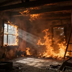 Inside of a burning house