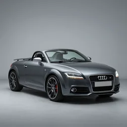 cinematic full-length photo of an Mk2 Audi TT Roadster in dark grey, ultra wide angle, sunset