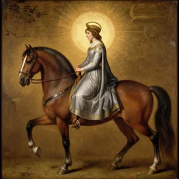 princess on horse in god light, by asher brown durand, medieval art