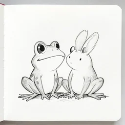 drawing from 1 9 2 0's disney animation, white paper, black & white, frog rabbit