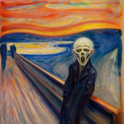 A cyborg The Scream by Edvard Munch as the ultimate tyrant emperor of the universe. Trending on ArtStation. A vibrant digital oil painting. A highly detailed fantasy character illustration by Wayne Reynolds and Charles Monet and Gustave Dore and Carl Critchlow and Bram Sels