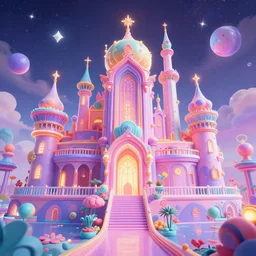 vibrant pastel neon unique fantasy palace, hyperdeatailed hyperspace hyperreality