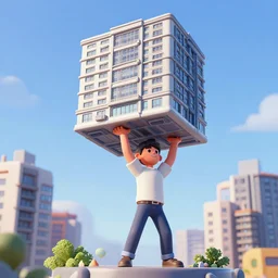 unbelievable picture of man lifting an entire building 4 k 3 d render on maya blender trending on artstation