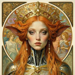 detailed realistic beautiful young cher alien robot as queen of mars face portrait by jean delville, gustave dore and marco mazzoni, art nouveau, symbolist, visionary, gothic, baroque. horizontal symmetry by zdzisław beksinski, iris van herpen, raymond swanland and alphonse mucha. highly detailed, hyper - real, beautiful