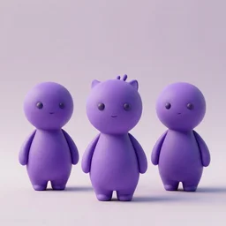 purple clay homunculi staring at the camera, cute, octane render