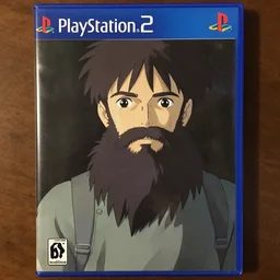 film still long beard, gloomy look, art by Dice Tsutsumi, Makoto Shinkai, Studio Ghibli, playstation 2 printed game poster cover, cover art, poster, poster!!!