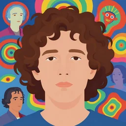 a colorful vibrant closeup portrait of a simple caucasian man with curly mid length brown hair with a calm face dreaming psychedelic hallucinations, by kawase hasui, moebius, edward hopper and james gilleard, zdzislaw beksinski, steven outram colorful flat surreal design, hd, 8 k, artstation