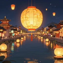 grand river lantern festival, tang dynasty, trending on artstation, global illumination, radiant light, art by wlop and greg rutkowski,, detailed and intricate environment, 8 k