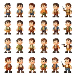 game asset sheet, material study, 2 d sprite, 1 9 0 0 s era characters from a play