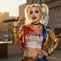 lady gaga play harley quinn, beautiful, golden hour, sharp focus, ultra detailed, cgsociety